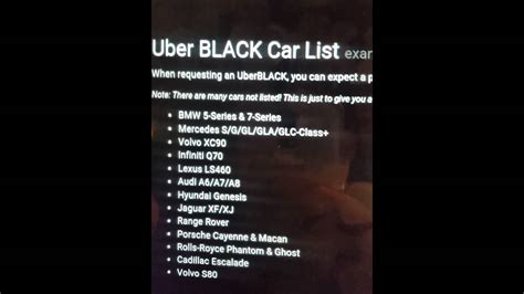 uber black car list